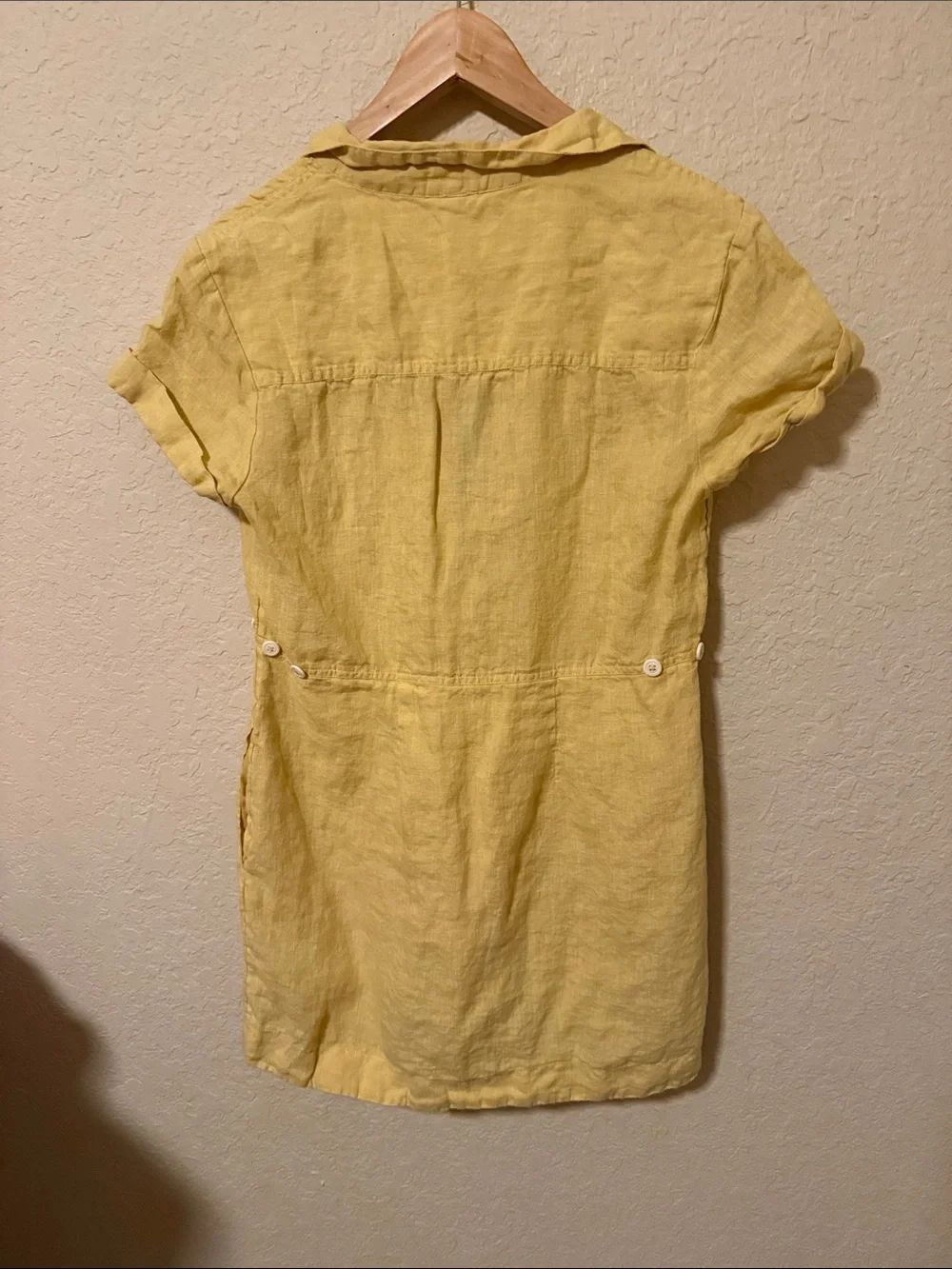 Free People Yellow Button-Front Linen Mini Dress